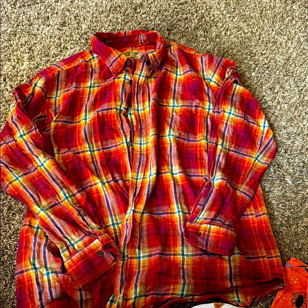 The Foundry Supply Co Red and Yellow Casual Button Down Shirt
